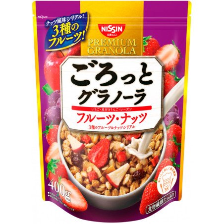 Nissin Japanese cereal. Premium Granola with Fruits and Nuts