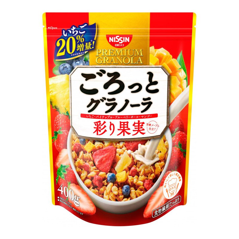 Nissin Japanese cereal. Premium Granola Colorful Fruit