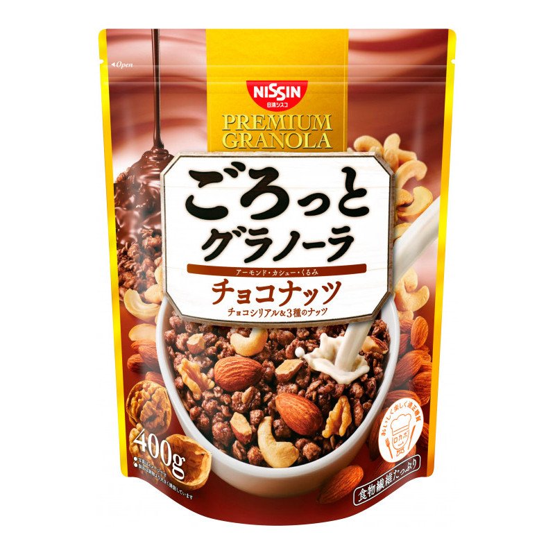 Nissin Japanese cereal. Premium Granola Chocolate Nuts